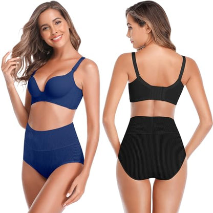 Women's High Waist Cotton Underwear Super Stretchy Briefs Full Coverage Panties Soft Women Panties 5-Pack - color: Multi A-5 Pack, size: Medium-Large