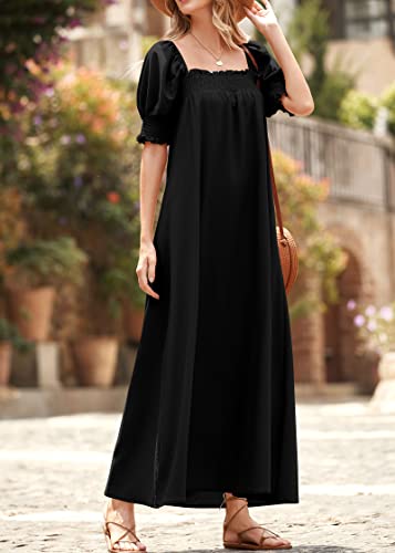 KIRUNDO Women Summer Maxi Dress Puff Sleeve Long Dresses - color: Black, size: Medium
