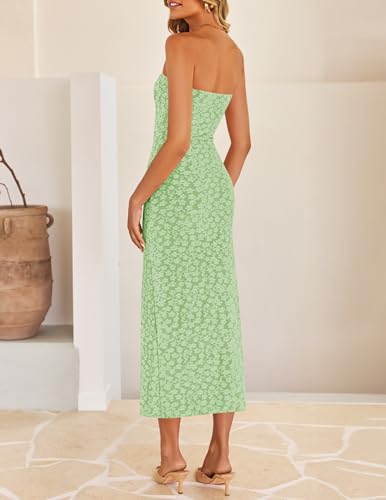 ZESICA Women's Floral Strapless Bodycon Weeding Guest Dress - color: Green, size: Medium