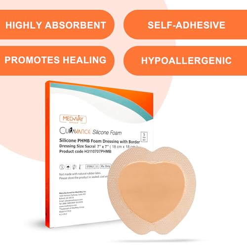 CuraVance Antibacterial Bordered Silicone Foam Dressing, 7"x7" Box of 5 - style: 7"x7" PHMB