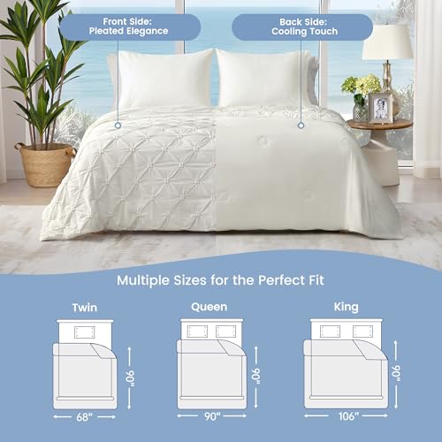 Amélie Home Elegant Pintuck Cooling Comforter King Size, Pearl White - color: Pearl White, size: King/Cali King (106''x90'')