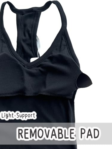 Danysu V Neck Racer Back Tank Tops for Women Padded Fitted Long Basic Cami - color: Black, size: Large