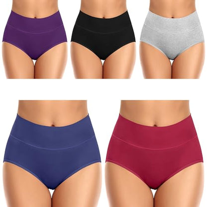 Womens Tummy Control Underwear Cotton High Waisted Full Briefs - color: 5 Pack Multicoloured-a, size: X-Large