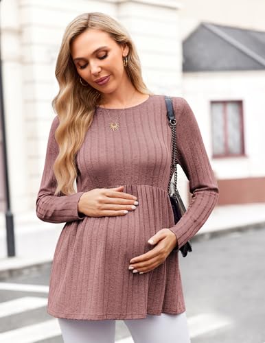 Maternity Shirts Dressy Long Sleeve Pregnancy Fall Tops Work Blouses - color: Blush Pink, size: Small