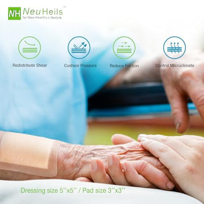 NeuHeils Silicone Foam Dressing with Border 5''x5'', 10 Pack for Bed Sores - size: 5''x5''(10 Pack)