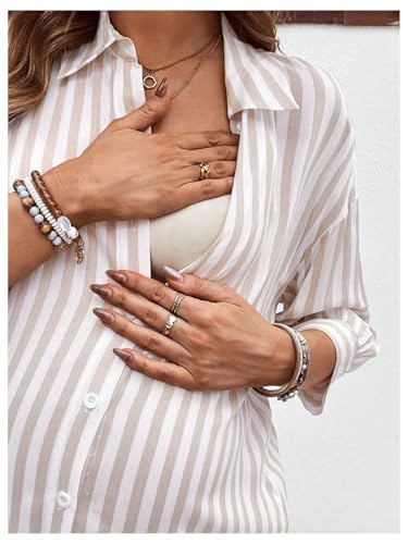 MakeMeChic Women's Maternity Shirts Blouses Striped Button Down 3/4 Sleeve Pregnancy Nursing Top - size: XX-Large