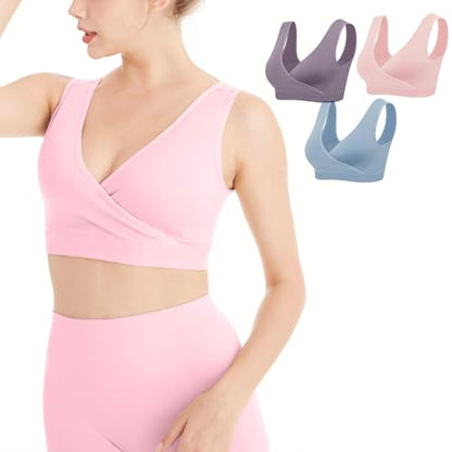 Lemef Nursing Sleep Bras Wirefree Maternity Breastfeeding Bras 3 Pack - color: No Padding Pink&purple&blue, size: Large