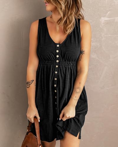 BTFBM Womens Summer Dresses 2026 Beach Vacation - color: Buttons Black, size: X-Large