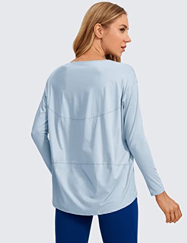 CRZ YOGA Pima Cotton Boat Neck Top - color: Blue Linen, size: Small