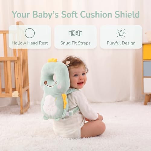 Baby Head Protector Backpack - Soft & Lightweight Fall Cushion Backpack for Toddlers Walking and Crawling (Dark Green Dinosaur) - color: Dark Green Dinosaur