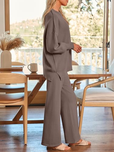 LILLUSORY Women 2 Piece Matching Lounge Sweater Sets 2026 Fall Outfit - color: Nutmeg, size: Large