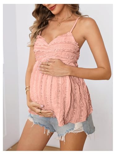 MakeMeChic Women's Maternity Babydoll Tank Tops Peplum Ruffle Cami Top - color: Dusty Pink, size: Small