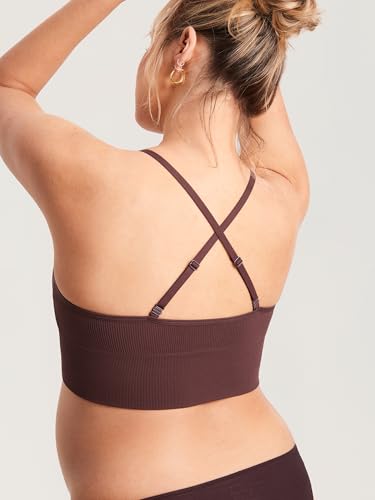MOMANDA Ribbed Longline Nursing Bras - color: Hazelnut, size: Medium