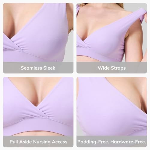 netdraw Buttery Soft Bamboo Viscose Nursing Seamless Sleep Bra - color: Purple, size: Large