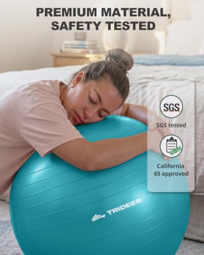Trideer Yoga Ball for Exercise, Pregnancy, Exercise Ball, Pump Included - color: Turkis, size: L(23-26ines/58-65cm)