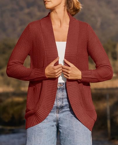 ZESICA Womens Fall Fashion Open Front Cardigan Sweaters - color: Rust, size: XX-Large