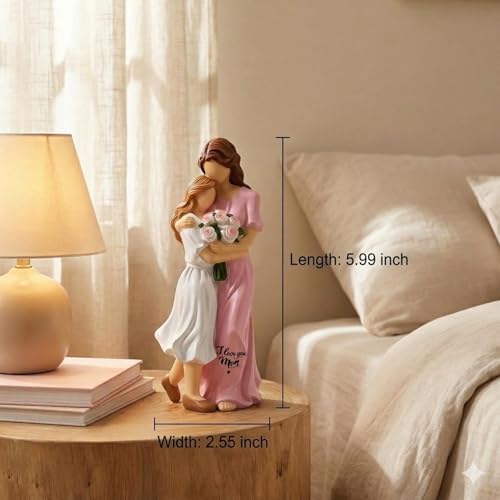 Mother Daughter Figurine for Mom, Heartfelt Gift for Mom from Daughter - color: Pink
