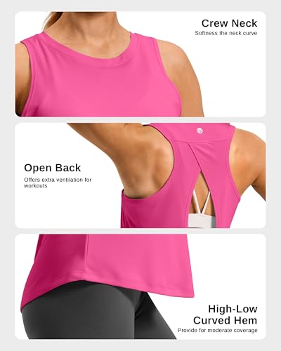 G Gradual Women's Workout Tops Open Back Athletic Tank Tops Running Shirts - color: Magenta, size: Medium