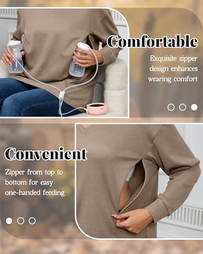 Women’s Waffle Knit Nursing Shirts Regular Fit - color: Coffee, size: X-Large