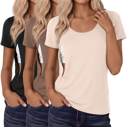 Huukeay 3 Pack Women's Nursing Shirts - color: Black, Coffee, Cream, size: Medium