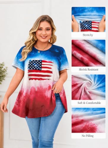 Womens Plus Size Tunic Tops Swing Summer Casual Flowy Blouses - color: American Flag Tunic Navy Red, size: XX-Large