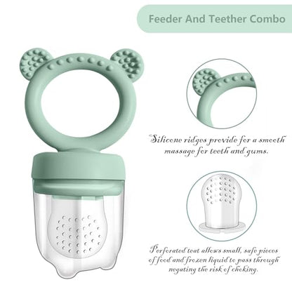 BigSpinach Silicone Baby Food Freezer Tray with Teething Popsicle Molds - Baby Fruit Feeder and Breastmilk Teether Combo - color: Green