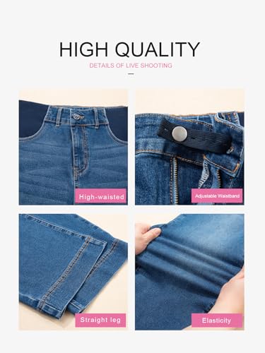 BLENCOT Women's Maternity Jeans High Waisted Wide Leg Pregnancy Pants - color: Sky Blue, size: Large