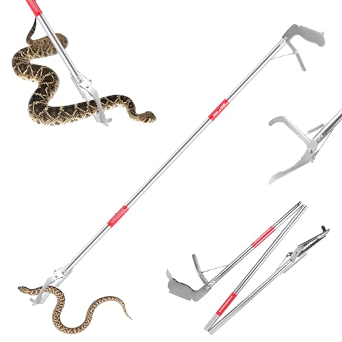 50" Collapsible Stainless Steel Snake Grabber Tool: Multi-Functional Hook, Tongs, Pole, Reacher for Safe Snake Handling and Rattlesnake Catching