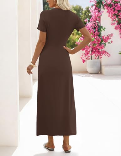 MEROKEETY Women's Summer T Shirt Casual Work Wrap Maxi Dresses - color: Coffee, size: Large
