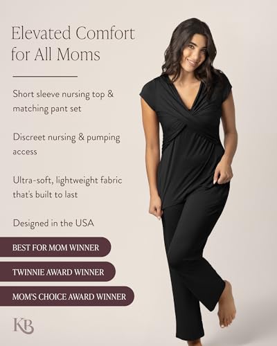 Kindred Bravely Davy Maternity and Nursing Pajama Set, Postpartum Sleepwear - color: Black, size: Medium