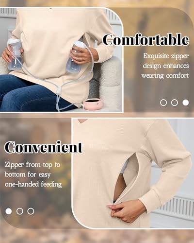 Women’s Waffle Knit Nursing Shirts Regular Fit - color: Cream White, size: X-Large