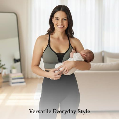 BLANQI Adjustable Racerback Nursing Bras for Women - Seamless Breastfeeding Bra with Removable Cups - color: Olive Green, size: Small