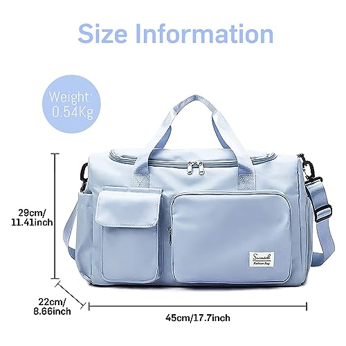 Suruid Gym Bag with Shoe Compartment, Sports Duffle Bag for Women, Blue - color: Blue