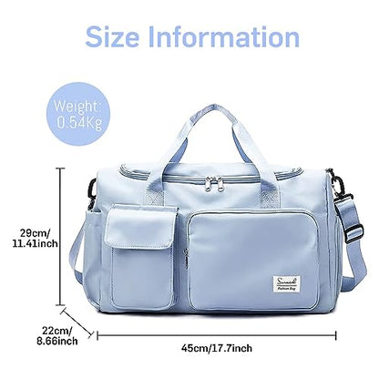 Suruid Gym Bag with Shoe Compartment, Sports Duffle Bag for Women, Blue - color: Blue