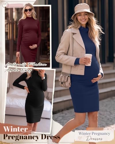 3 Pack Women's Maternity Dresses Long Sleeve Dresses - color: Black, Wine Red, Navy Blue, size: Medium