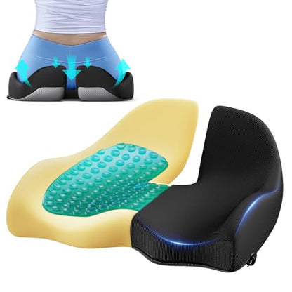 Benazcap Large Cooling Gel Memory Foam Seat Cushion for Long Sitting - color: Dark Black