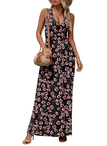CATHY Maxi Dresses for Women Casual Summer Dress with Pockets S-3XL - color: Fl Gypsophila Black, size: Small