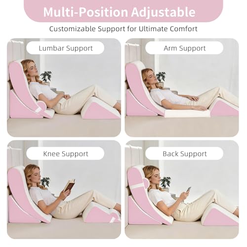 Wedge Pillow Set for After Surgery,White/Pink,4PCS-22 - color: White/Pink, size: 4PCS-22''