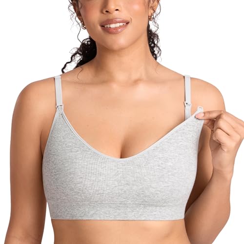 MOMANDA Ribbed Nursing Bras for Breastfeeding - color: Haze Heather, size: Medium
