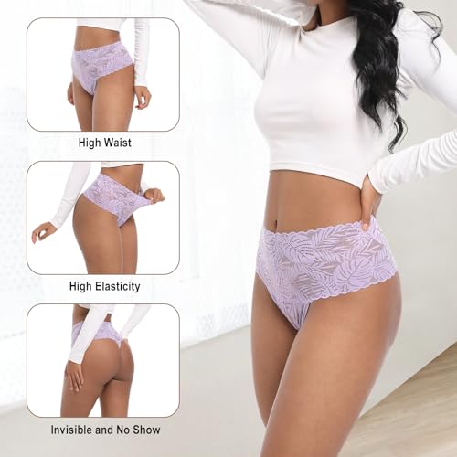 High Waisted Leaf Thick Waistband Lace Cotton Soft Thong Plus Size - color: 5 Pieces Brilliant, size: Small