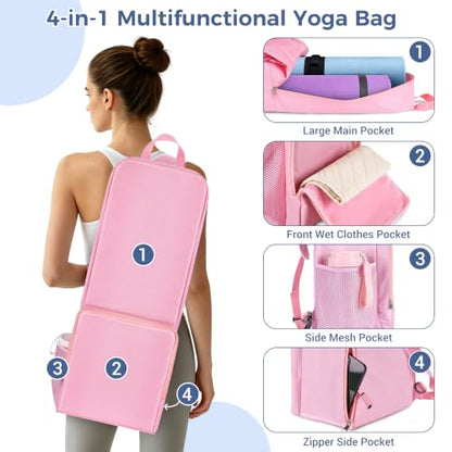 COOLBEBE Yoga Bag for Women with Side Mesh Pockets & Wet Dry Compartment - color: Pink