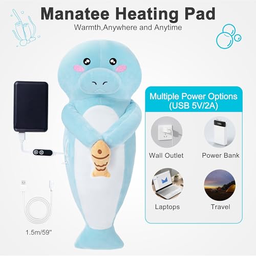 Manatee Heating Pad Plush, USB Electric Ocean Animal Warmer for Women - color: Light Blue Manatee Heating Pad
