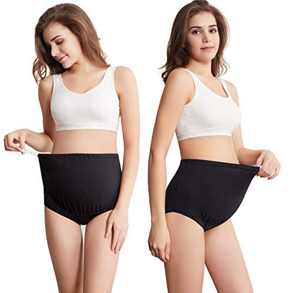 Mama Cotton Women's Over The Bump Maternity Briefs, High Waist, Cotton, Adjustable Waistband, Multi-Pack - color: All Black 4 Pack, size: Medium