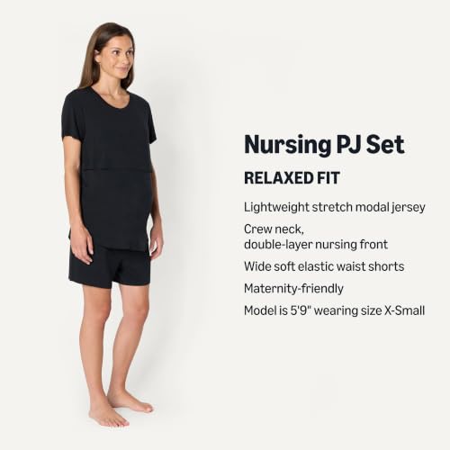 Amazon Essentials Women's Soft Modal Nursing Maternity Sleepwear Pajama Set with Shorts - color: Black, size: Small
