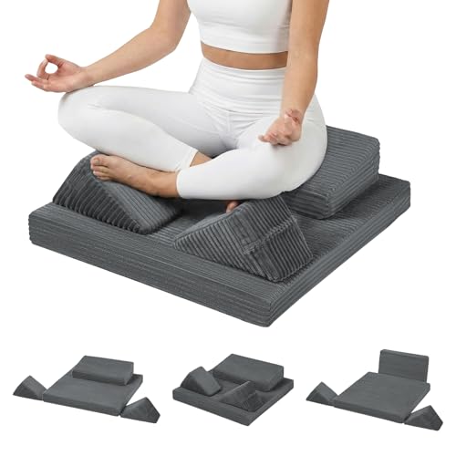 Meditation Cushion, Meditation Pillow with Knee Support, Dark Grey - color: Dark Grey, size: 24X24X2 Inch