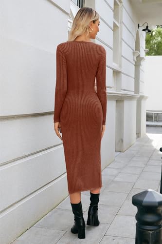 OUGES Women's Wool Maternity Sweater Dress Button Fall Baby Shower Dress - color: Caramel, size: Large