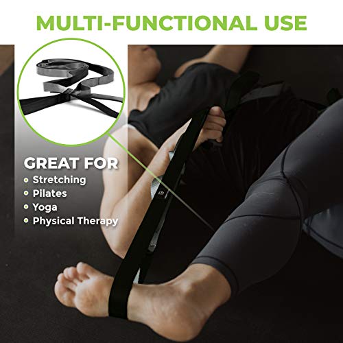 Physical Therapy Yoga Stretch Strap with 12 Loops, 1 Inch Wide, 8 Ft Long - color: Black/Grey