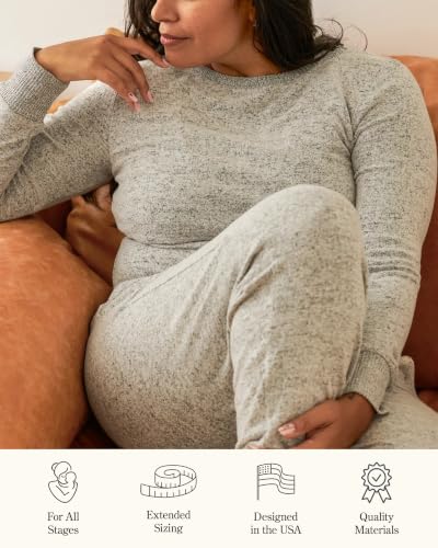 Kindred Bravely CozyKnit 2 Piece Maternity & Postpartum Nursing Pajama Set - color: Grey Heather, size: Medium