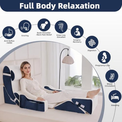 Wedge Pillow Set for After Surgery,White/Navy,9PCS-23.2" - color: White/Navy, size: 9PCS-23.2''