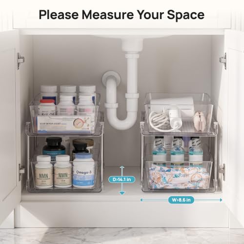 Vtopmart 2 Pack Larger Pull Out Bathroom Under Sink Organizer (M-Standard) - color: Transparent, size: M-Standard (2 Pack)